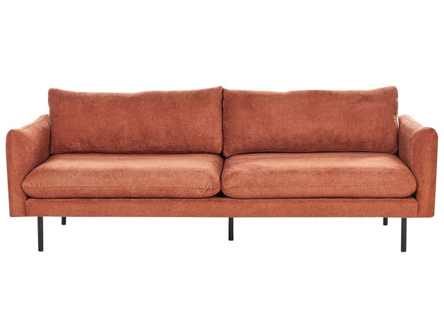 Sofa Golden Brown Chenille Fabric Black Legs 3 Seater Cushion Seat Modern Retro Style Beliani