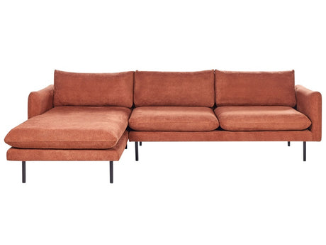 Corner Sofa Golden Brown Chenille Fabric Black Legs Modern Retro Style Beliani