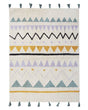 Area Rug Beige and Green Cotton Abstract Pattern 140 x 200 cm Low Pile with Tassels for Children Playroom  Beliani
