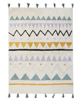 Area Rug Beige and Green Cotton Abstract Pattern 140 x 200 cm Low Pile with Tassels for Children Playroom  Beliani