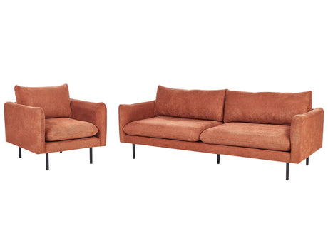 Living Room Set Golden Brown Fabric Chenille Black Legs Corner Sofa 3 Seater Armchair Modern Retro Style Beliani