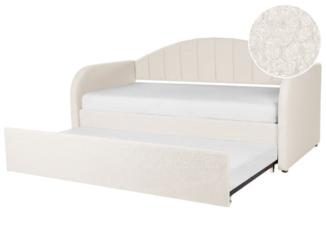 Trundle Bed Light Beige Boucle EU Single Slatted Base Upholstered Daybed Glamour Modern Child's Room Guest Room Beliani