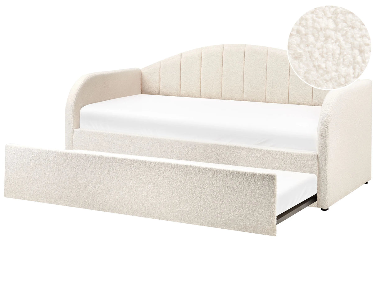 Trundle Bed Light Beige Boucle EU Single Slatted Base Upholstered Daybed Glamour Modern Child's Room Guest Room Beliani