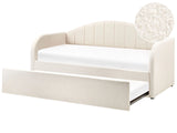 Trundle Bed Light Beige Boucle EU Single Slatted Base Upholstered Daybed Glamour Modern Child's Room Guest Room Beliani