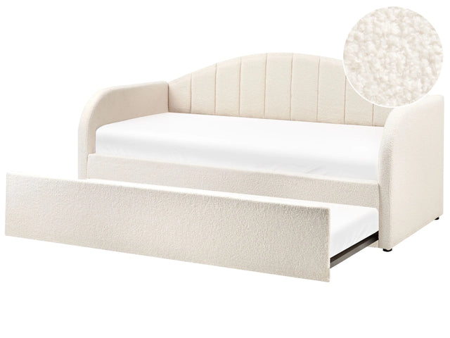 Trundle Bed Light Beige Boucle EU Single Slatted Base Upholstered Daybed Glamour Modern Child's Room Guest Room Beliani
