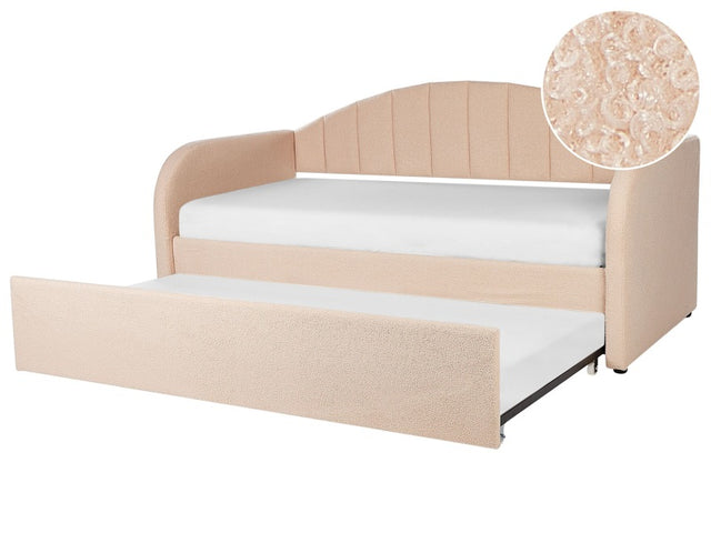 Trundle Bed Peach Pink Boucle EU Single Slatted Base Upholstered Daybed Glamour Modern Child's Room Guest Room Beliani