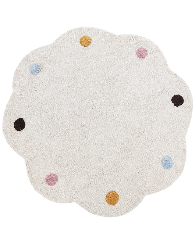 Kids Area Rug Cotton Light Beige ø 120 cm Irregular Round Shape Handwoven Multicolour Spots Floor Playmat Beliani