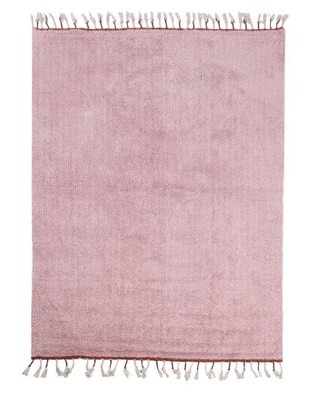 Area Rug Pink Cotton 140 x 200 cm Rectangular with Tassels Solid Pattern Hand Tufted Modern Boho for Kids Beliani