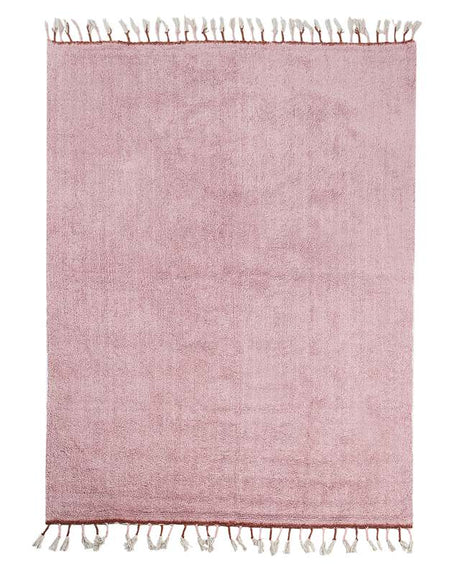 Area Rug Pink Cotton 140 x 200 cm Rectangular with Tassels Solid Pattern Hand Tufted Modern Boho for Kids Beliani