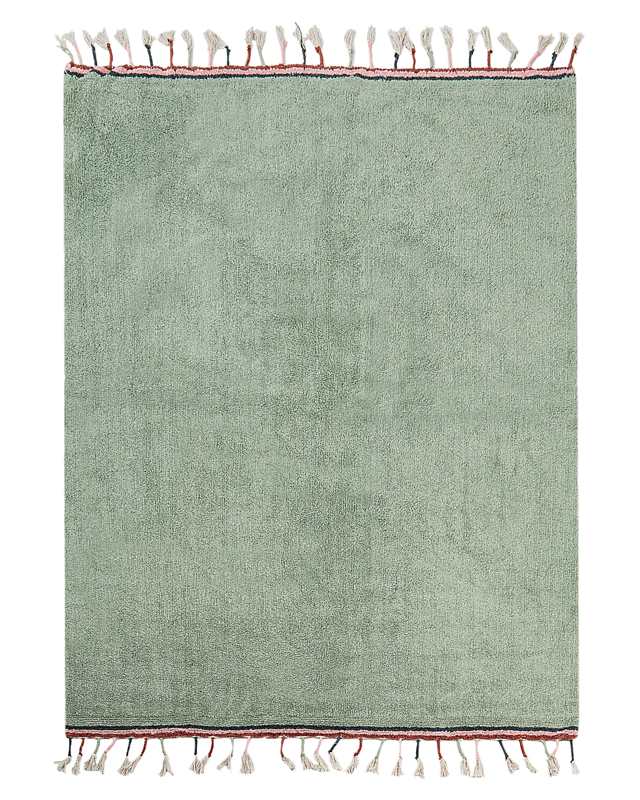 Area Rug Green Cotton 140 x 200 cm Rectangular with Tassels Solid Pattern Hand Tufted Modern Boho for Kids Beliani