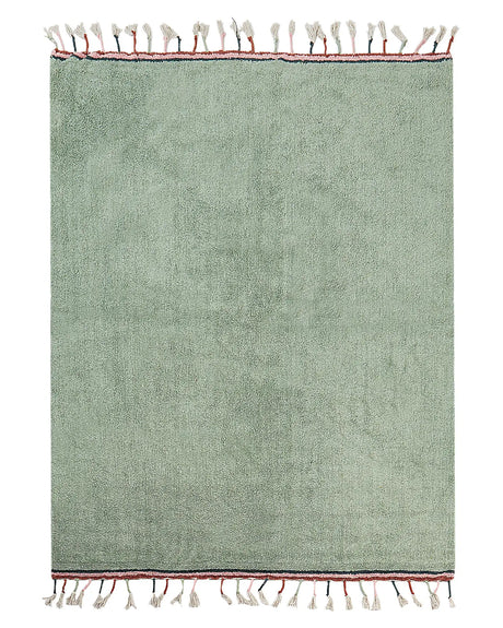 Area Rug Green Cotton 140 x 200 cm Rectangular with Tassels Solid Pattern Hand Tufted Modern Boho for Kids Beliani