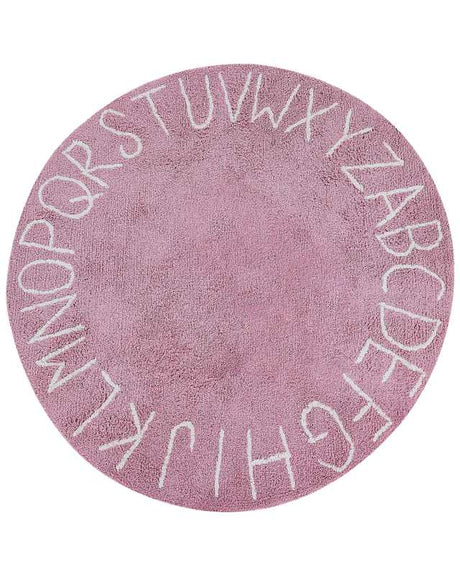 Area Rug Pink Cotton ø 120 cm Round Handmade with Alphabet Boho Style Living Room Kids Children's Room Beliani