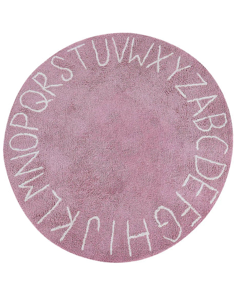 Area Rug Pink Cotton  120 cm Round Handmade with Alphabet Boho Style Living Room Kids Children's Room Beliani