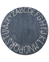 Area Rug Dark Blue Cotton  120 cm Round Handmade with Alphabet Boho Style Living Room Kids Children's Room Beliani