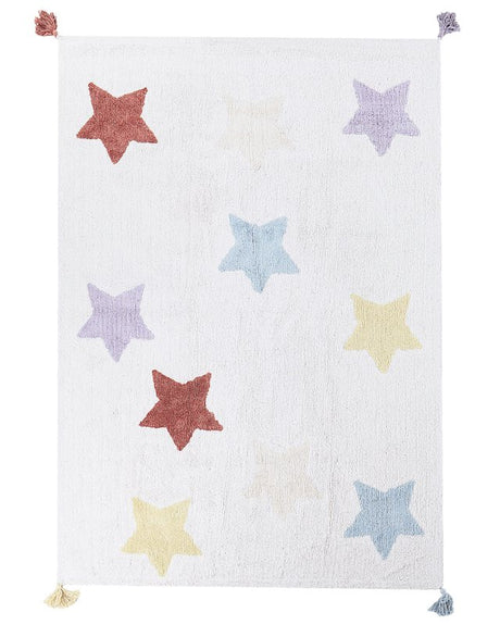 Kids Area Rug Cotton Multicolour 140 x 200 cm Stars Pattern Handwoven with Tassels Floor Playmat Beliani