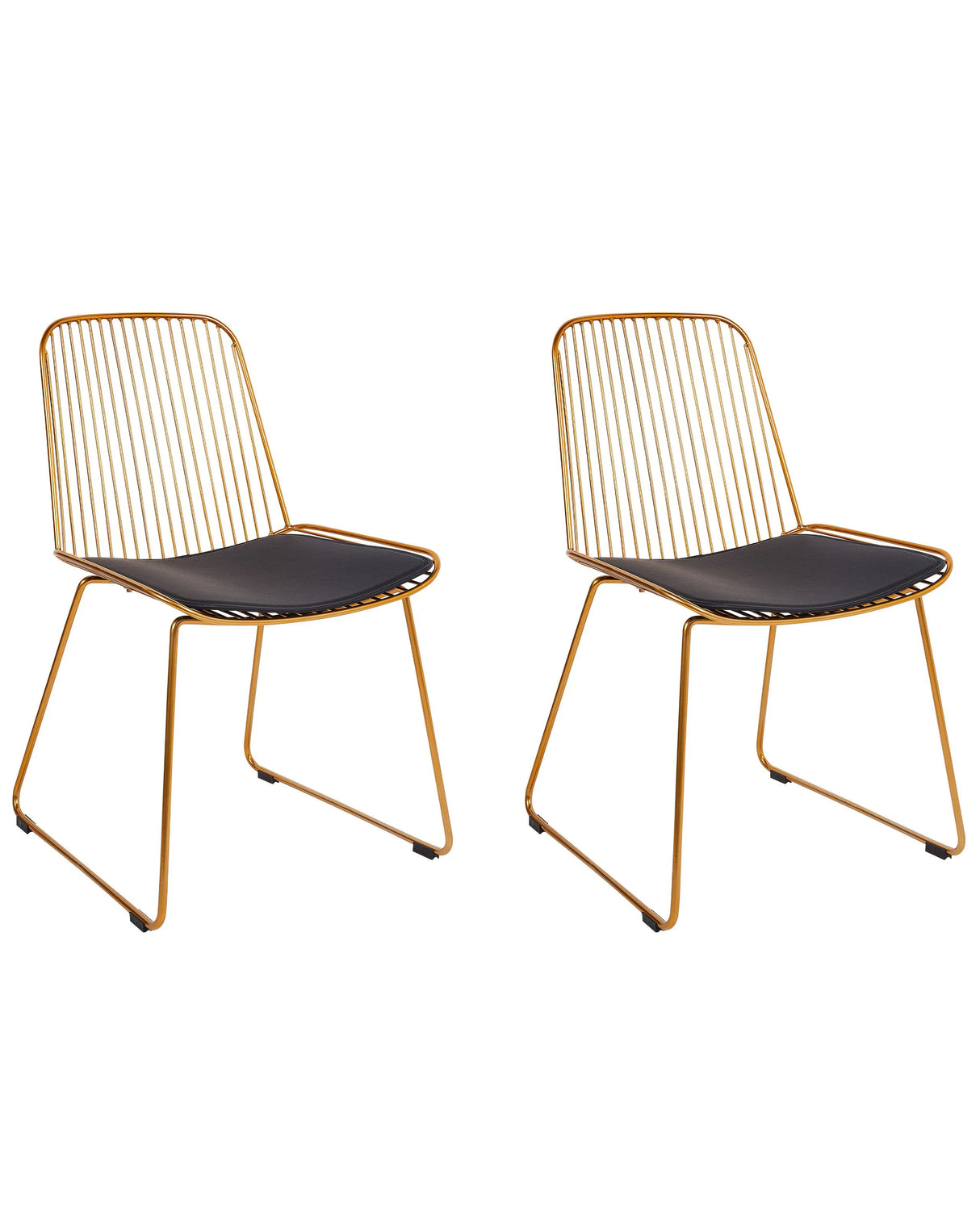 Set of 2 Dining Chairs Gold Metal Wire Design Faux Leather Black Seat Pad Glam Industrial Modern Beliani