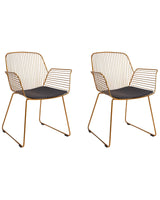 Set of 2 Dining Chairs Gold Metal Wire Design Faux Leather Black Seat Pad Glam Industrial Modern Beliani