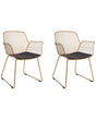 Set of 2 Dining Chairs Gold Metal Wire Design Faux Leather Black Seat Pad Glam Industrial Modern Beliani