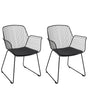 Set of 2 Dining Chairs Black Metal Wire Design Faux Leather Black Seat Pad Glam Industrial Modern Beliani