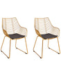 Set of 2 Dining Chairs Gold Metal Wire Design Faux Leather Black Seat Pad Glam Industrial Modern Beliani