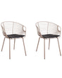 Set of 2 Dining Chairs Beige Metal Wire Design Faux Leather Black Seat Pad Glam Industrial Modern Beliani