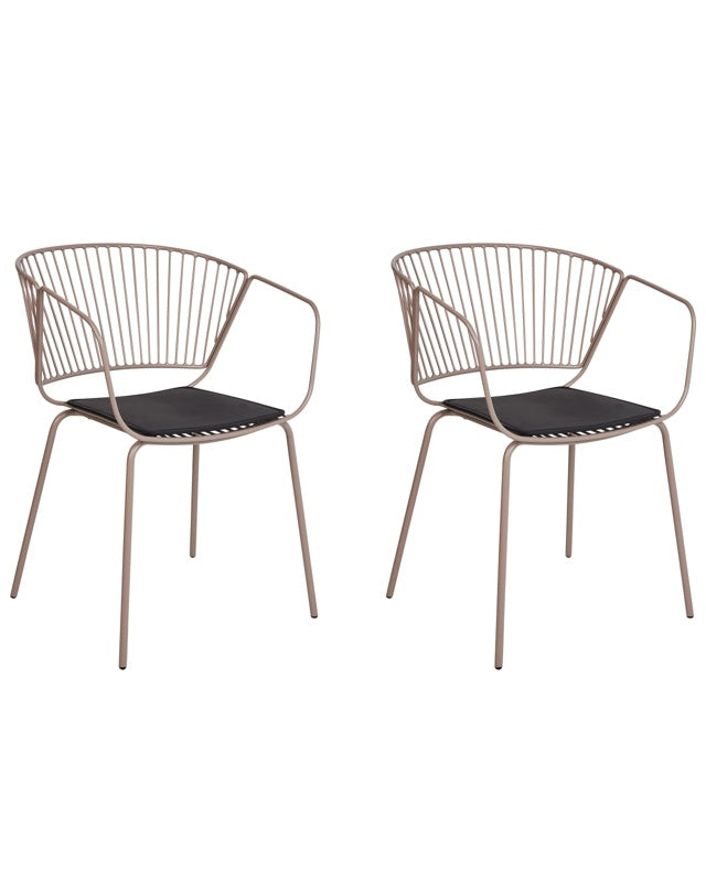 Set of 2 Dining Chairs Beige Metal Wire Design Faux Leather Black Seat Pad Accent Industrial Glam Style Beliani