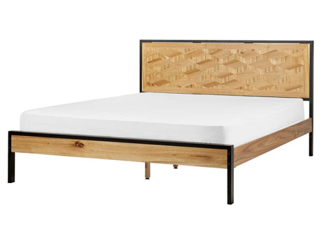 EU King Size Bed Dark MDF 5ft3 Frame with Headrest and Slatted Base Metal Black Legs Beliani