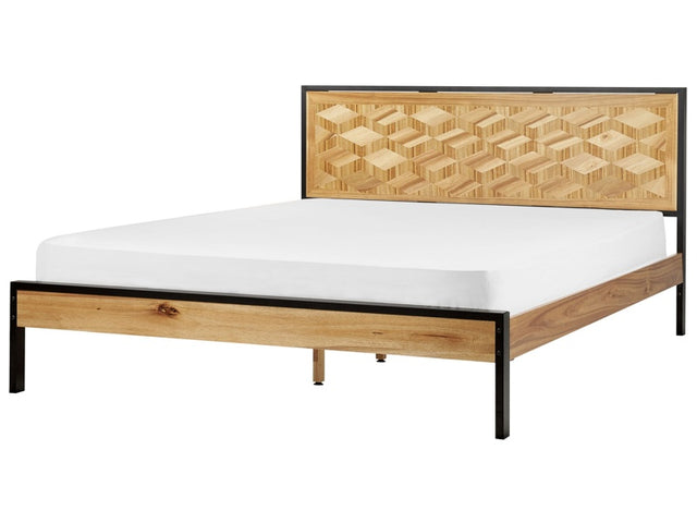 EU Super King Size Bed Dark MDF 6ft Frame with Headrest and Slatted Base Metal Black Legs Beliani