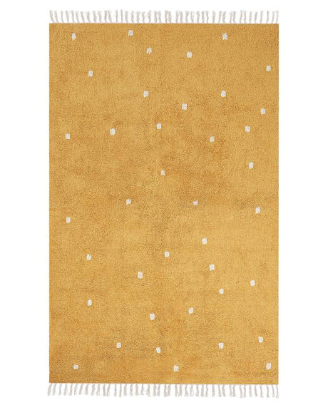 Cotton Kids Rug Yellow Color 140x200 cm with White Dots Rectangular Beliani