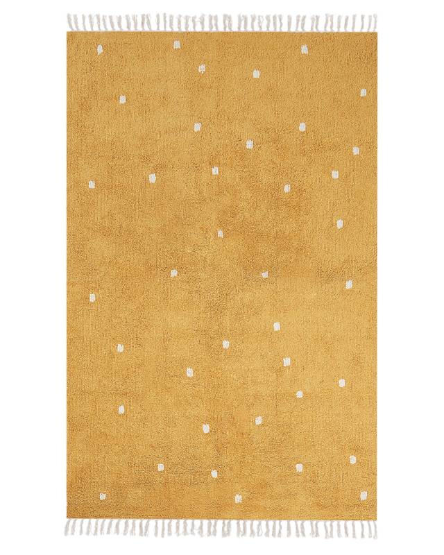 Cotton Kids Rug Yellow Color 140x200 cm with White Dots Rectangular Beliani