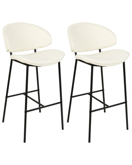 Set of 2 Dining Bar Chairs Cream Fabric Upholstery Black Metal Legs Armless Curved Backrest Modern Contemporary Design Beliani