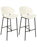 Set of 2 Dining Bar Chairs Light Beige Fabric Upholstery Black Metal Legs Armless Curved Backrest Modern Contemporary Design Beliani