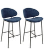 Set of 2 Dining Bar Chairs Navy Blue Fabric Upholstery Black Metal Legs Armless Curved Backrest Modern Contemporary Design Beliani