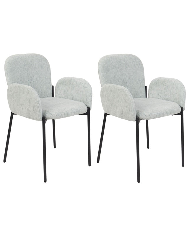 Set of 2 Dining Chairs Mint Green Fabric Upholstered Woven Polyester Black Legs Retro Style Living Space Furniture Beliani