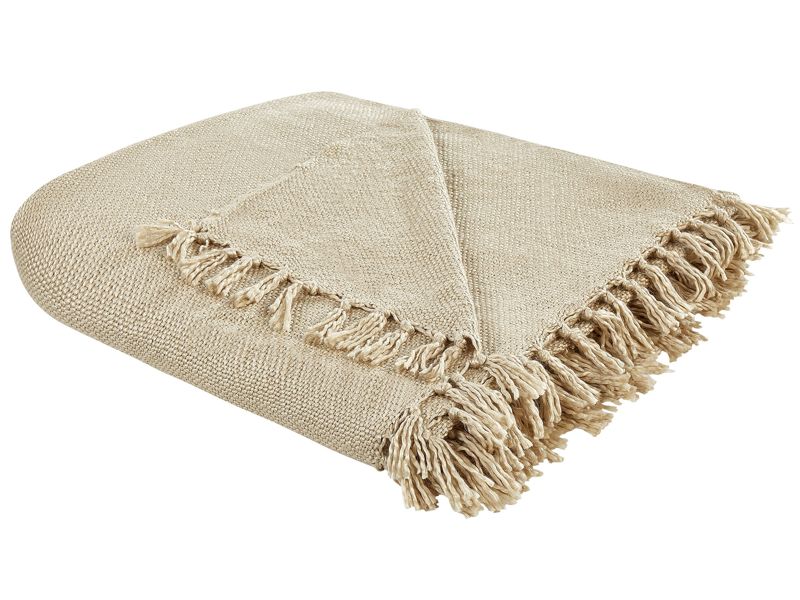 Blanket Beige Throw 150 x 200 cm Hand Woven with Tassels Beliani