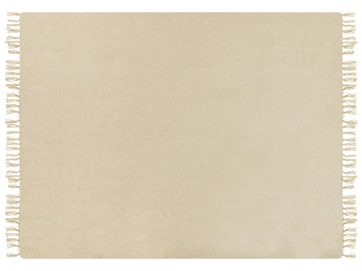 Blanket Beige Throw 150 x 200 cm Hand Woven with Tassels Beliani