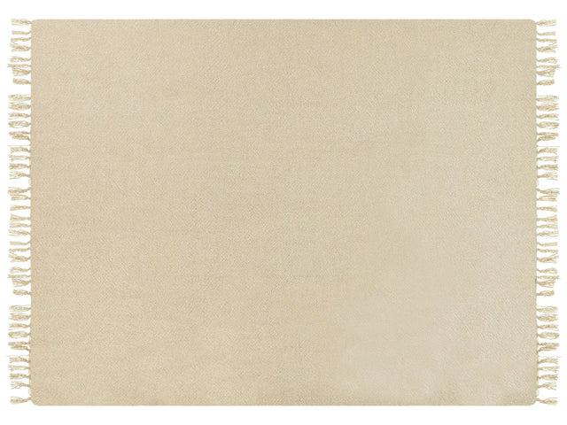Blanket Beige Throw 150 x 200 cm Hand Woven with Tassels Beliani