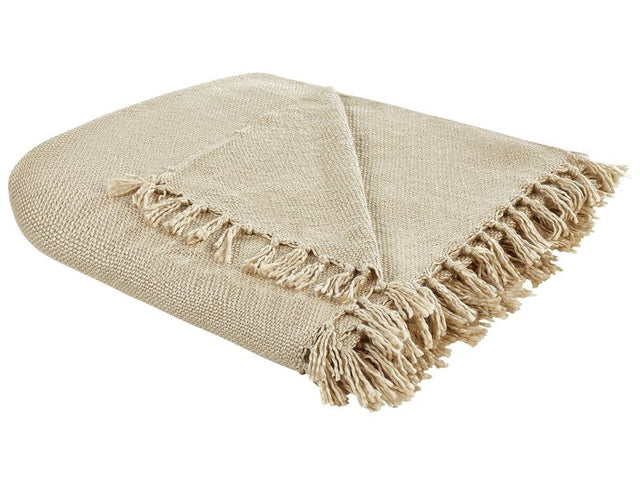 Blanket Beige Throw 200 x 220 cm Hand Woven with Tassels Beliani