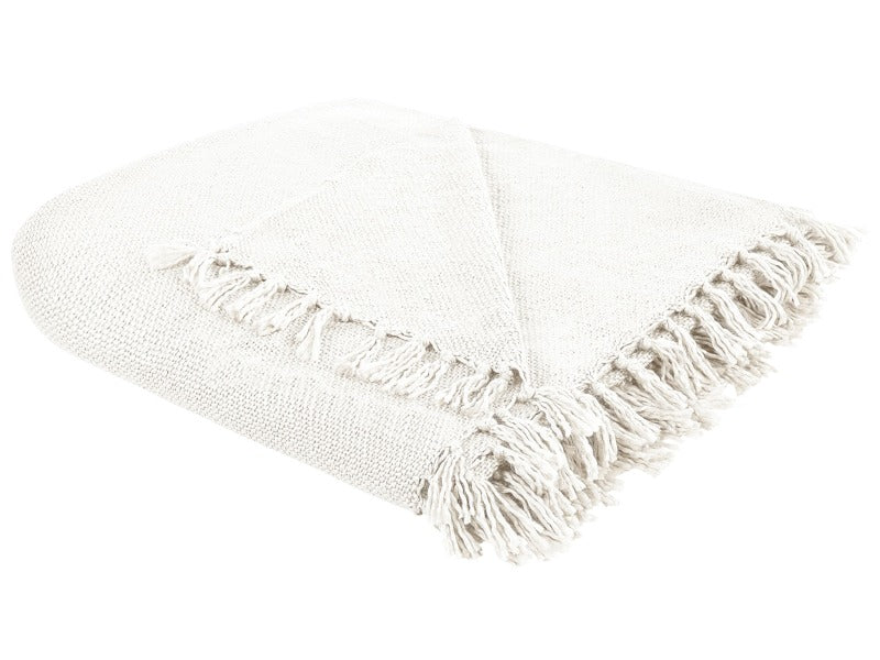 Blanket Off-white Throw 150 x 200 cm Hand Woven with Tassels Beliani