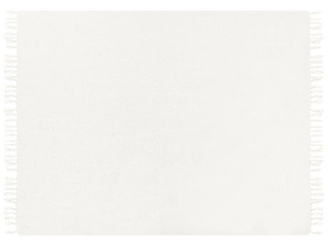 Blanket Off-white Throw 150 x 200 cm Hand Woven with Tassels Beliani