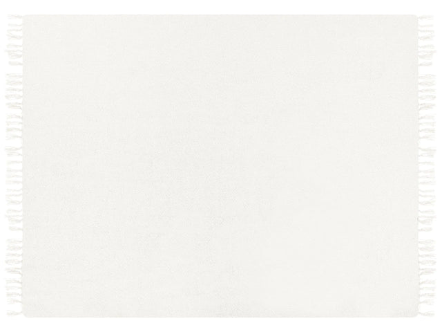 Blanket Off-white Throw 150 x 200 cm Hand Woven with Tassels Beliani