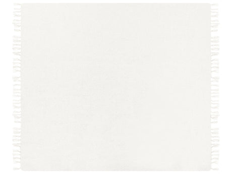 Blanket Off-white Throw 200 x 220 cm Hand Woven with Tassels Beliani