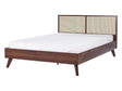 Panel Bed Dark Wood Rattan Particle Board EU Double 4ft6 Slatted Frame Bed Base Braided Headboard Modern Boho Beliani