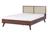 Panel Bed Dark Wood Rattan Particle Board EU Double 4ft6 Slatted Frame Bed Base Braided Headboard Modern Boho Beliani