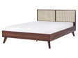 Panel Bed Dark Wood Rattan EU King Size 5ft3 Slatted Frame Bed Base Braided Headboard Modern Boho Beliani