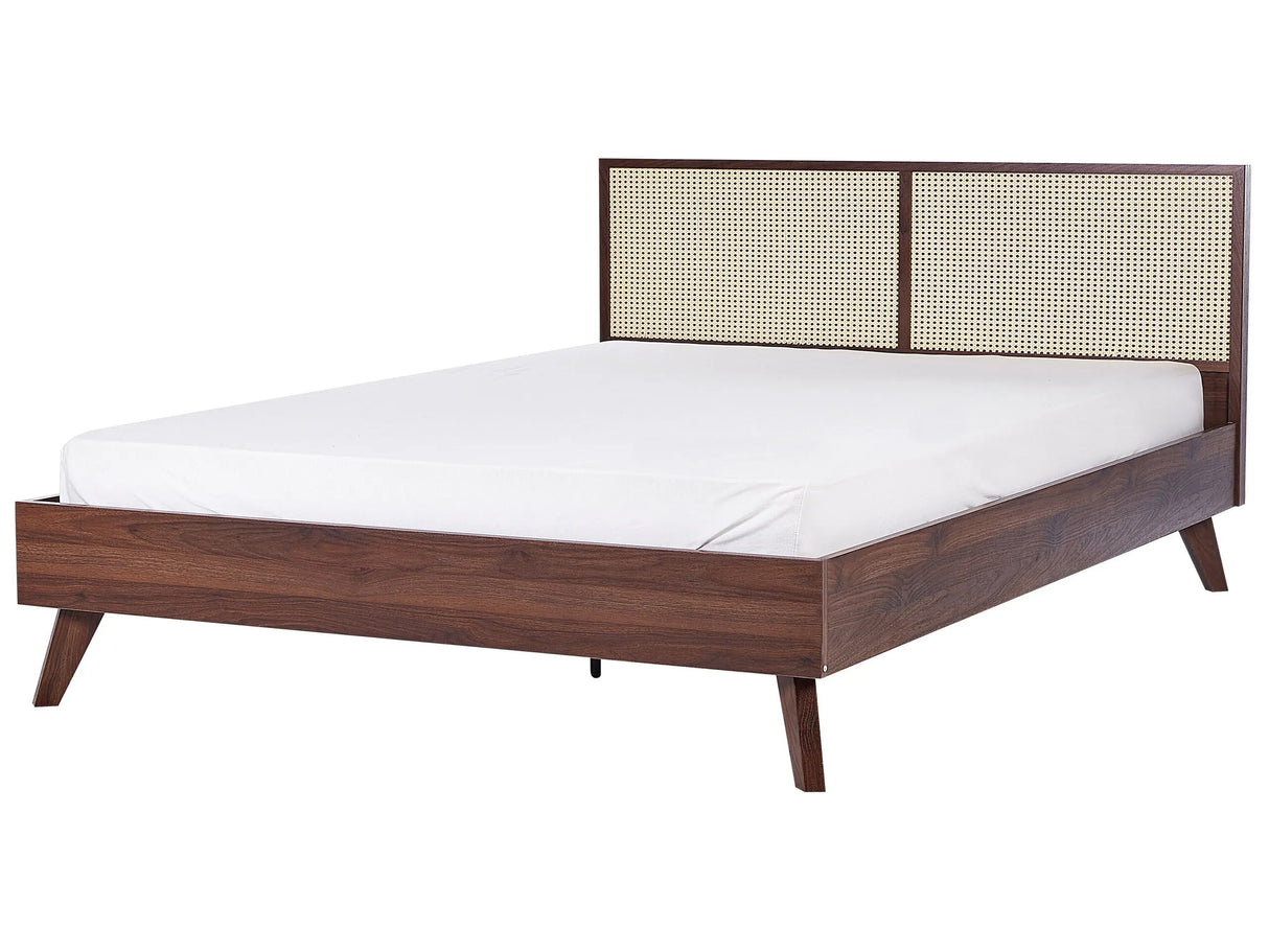 Panel Bed Dark Brown Rattan EU Super King Size 6ft Slatted Frame Bed Base Braided Headboard Modern Boho Beliani