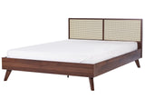 Panel Bed Dark Brown Rattan EU Super King Size 6ft Slatted Frame Bed Base Braided Headboard Modern Boho Beliani