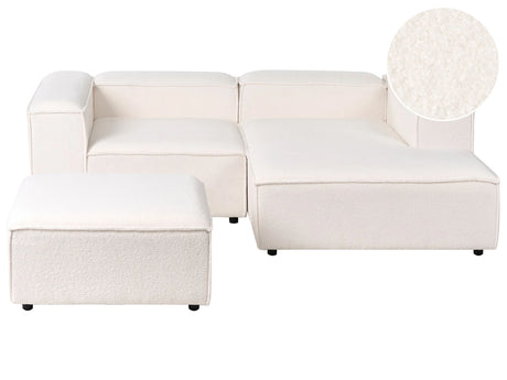 Modular Left Hand Sofa Off-White Boucle 3 Seater Sectional Corner with Ottoman Sofa with Black Legs Modern Living Room Beliani