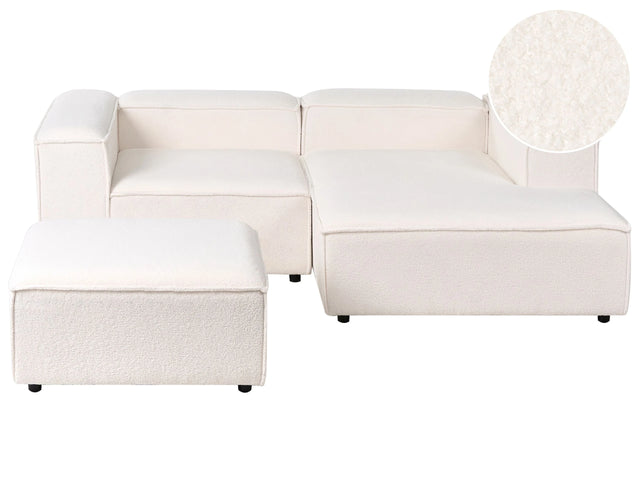 Modular Left Hand Sofa Off-White Boucle 3 Seater Sectional Corner with Ottoman Sofa with Black Legs Modern Living Room Beliani