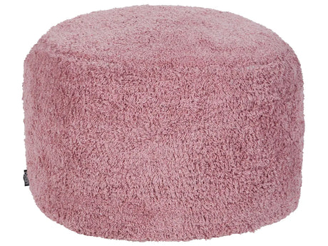 Pouffe Pink Cotton 50 x 35 cm Shaggy Decorative Seat Handmade Boho Modern Style Living Room Bedroom Beliani
